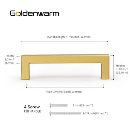 10 Pack 4 Inch Gold Cabinet Handles Brushed Brass Drawer Pulls (Brushed Brass / 4in Hole Centers)