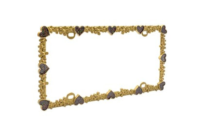 3D Shining Daisy Heart License Plate Frame from Pure Zinc Alloy Metal Perfect Plate Holder (Matt Gold with Black Glitter, Luminously Heart)