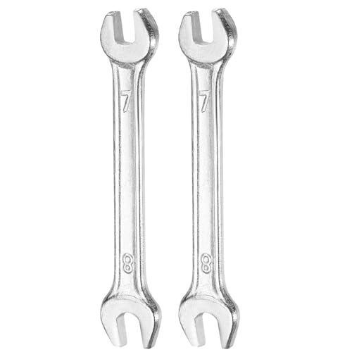 2pcs Double Open End Wrench 7mm x 8mm Metric 15 Degree Offset Angle Small Flat Head Wrench Galvanizing Open Ended Spanner for Automotive Repair Furniture Assembly (7mm x 8mm)