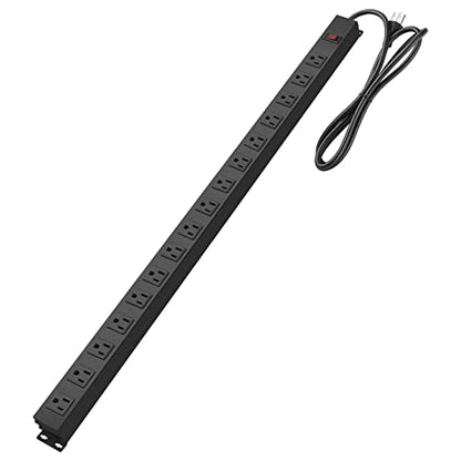 16 Outlet Metal Wall Mount Power Strip (Black / 15 ft)