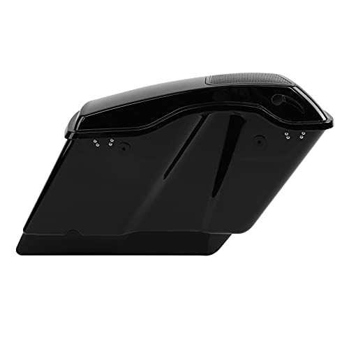 Motorcycle 5" Stretched Saddlebags Fit For Harley Touring 2014 (5" Stretched Bags-Vivid Black W/ Black Latches & 6x9 Lids)
