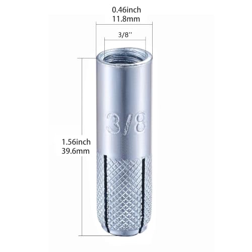 100 pcs) 3/8"-16 Premium Zinc Plated Carbon Steel Drop in Anchors Assortment, Knurled Drop-in-Anchor for Solid Concrete, Internal Forced Expansion Screw Bolts (3/8"-16 / Zinc)