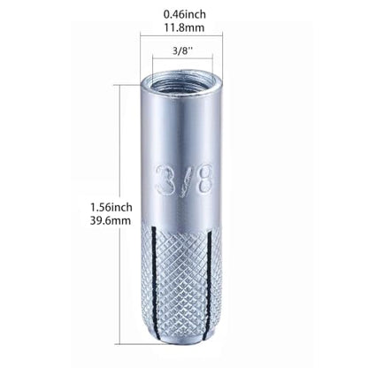 100 pcs) 3/8"-16 Premium Zinc Plated Carbon Steel Drop in Anchors Assortment, Knurled Drop-in-Anchor for Solid Concrete, Internal Forced Expansion Screw Bolts (3/8"-16 / Zinc)