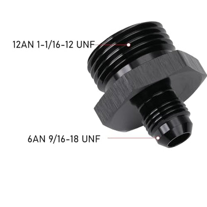 6AN Male Flare to 12AN ORB O (6AN to 12AN ORB / Black - 2PCS)