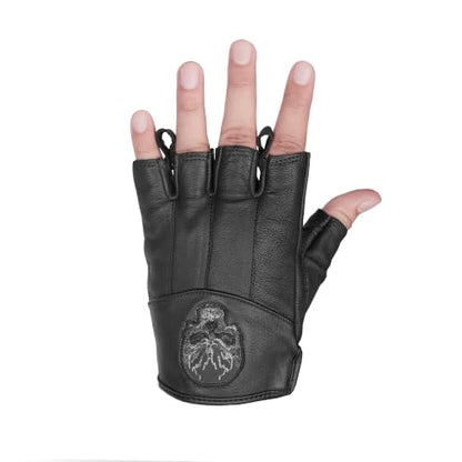 Daniel Smart Men's Motorcycle Leather Gloves with Reflective Skull Short Glove & Touch Screen Fingertips (FINGERLESS GLOVE / XX-Large)