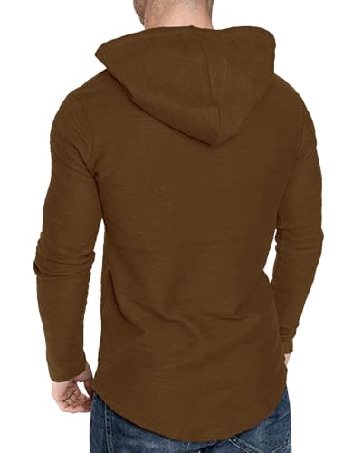 Mens Fashion Athletic Hoodies Sport Sweatshirt Solid Color Fleece Pullover Brown XX (XX-Large / Brown)