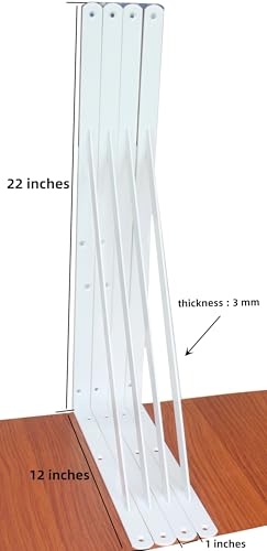12 Pack L22 x H 12" White Heavy Duty Shelf Brackets with Screws Metal Shelf Brackets Shelf Support Angle Brackets for Shelves L Brackets Heavy Duty Floating Shelf (12 Pack-White / 22''x12'')