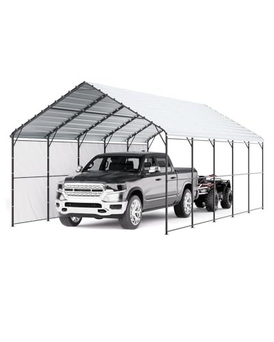 Heavy Duty Metal Carport (White / 13x26ft)