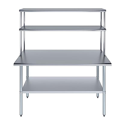 Stainless Steel Work Table Double Tier Overshelf (24" x 60" Work Table + 12" Overshelf)
