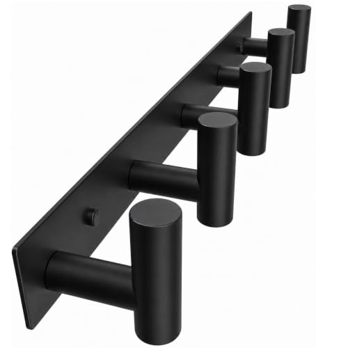 Wall Mounted Coat Rack ("T" Shape 5 Hooks - 1 Pack / Black)