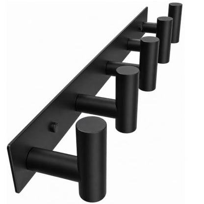 Wall Mounted Coat Rack ("T" Shape 5 Hooks - 1 Pack / Black)