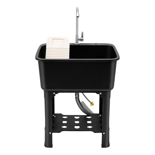 Free Standing Utility Sink with Washboard Laundry Tub Sink for Outdoor (C / Black-23.62*15.75*30.12in)