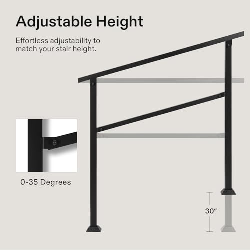 2-Pack 4-Step Stair Handrail 54"x36" Wrought Iron Porch Black (Black / 4 Steps)