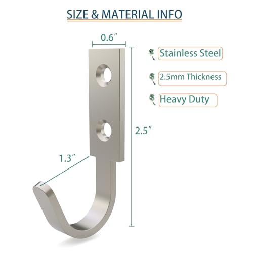 Hooks for Hanging Stainless Steel Heavy Duty Coat Hook Wall Hooks Robe Hanger Hooks Hanging Hat Key Holder for Towel (Silver)