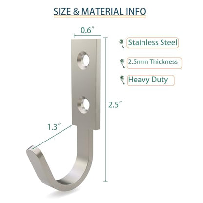 Hooks for Hanging Stainless Steel Heavy Duty Coat Hook Wall Hooks Robe Hanger Hooks Hanging Hat Key Holder for Towel (Silver)