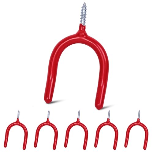6 Pack Garage Storage System Steel U Hooks with Anti (Red / 6 Pack)