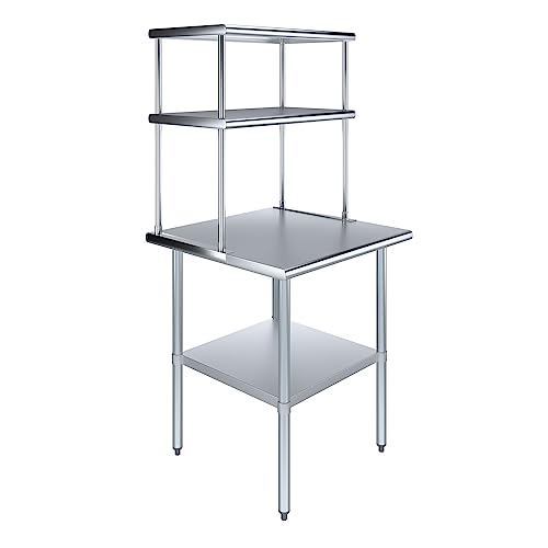 Stainless Steel Work Table Double Tier Overshelf (30" x 30" Work Table + 18" Overshelf)