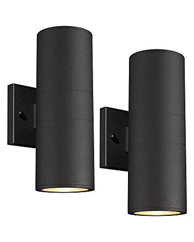 Cylinder Outdoor Wall Sconce Lights (Black 2PK)