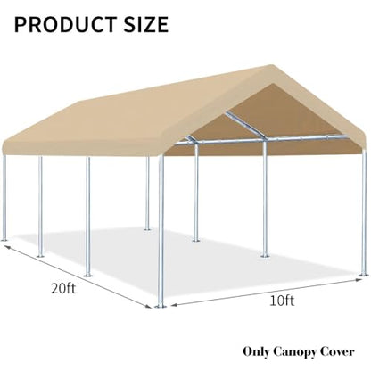 Rutile 10'x20' Carport Canopy ONLY Tent Garage Replacement Top Tarp Car Shelter Cover w (Beige)
