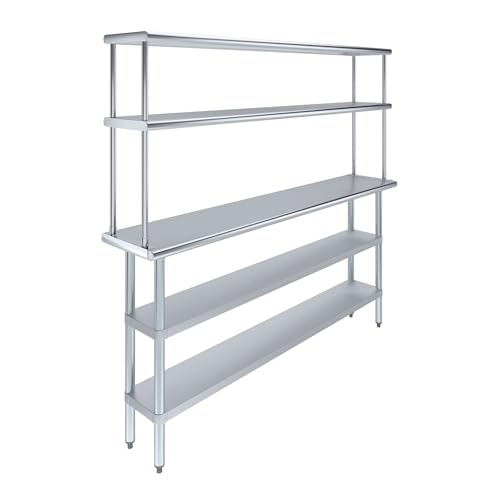 Stainless Steel Work Table with 2 Shelves & Overshelf (14" x 72" Table With 2 Shelves + 12" Overshelf)