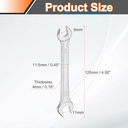 2pcs Double Open End Wrench 9mm x 11mm Metric 15 Degree Offset Angle Small Flat Head Wrench Galvanizing Open Ended Spanner for Automotive Repair Furniture Assembly (9mm x 11mm)