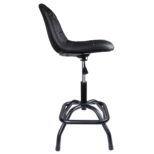 W85031 Pneumatic High Back Adjustable Swivel Bar Stool with Back Support for Home (High Back Pneumatic Shop Stool)