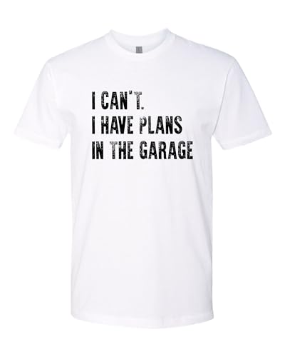 Small White Mens I Can't I Have Plans in The Garage Funny Dad Gift Deluxe Soft T (Small / White)