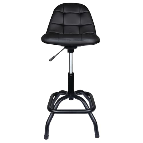 W85031 Pneumatic High Back Adjustable Swivel Bar Stool with Back Support for Home (High Back Pneumatic Shop Stool)