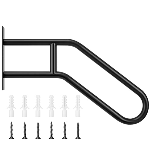 U Shape Stair Handrail 3 Step 28"x19" Wrought Iron Wall (Black / 3 Steps)