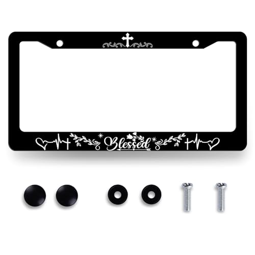 Blessed License Plate Frame Christian License Plate Holder with 2 Holes (Blessed With Jesus Cross)