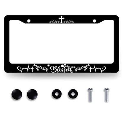 Blessed License Plate Frame Christian License Plate Holder with 2 Holes (Blessed With Jesus Cross)