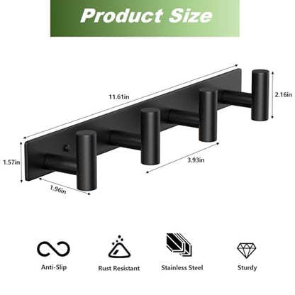 Wall Mounted Coat Rack ("T" Shape 4 Hooks - 1 Pack / Black)