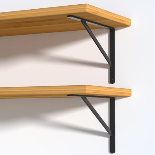 32 Pack L14 x H 10" Black Heavy Duty Shelf Brackets with Screws Metal Shelf Brackets Shelf Support Angle Brackets for Shelves L Brackets Heavy Duty Floating Shelf (32 Pack-Black / 14''x10'')