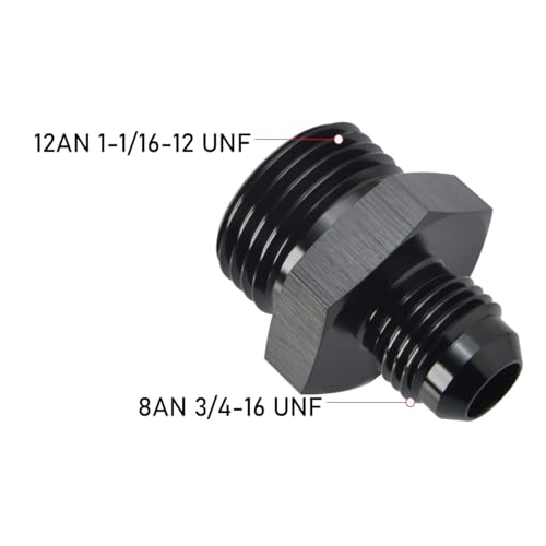 8AN Male Flare to 12AN 12 ORB O (8AN to 12AN ORB / Black - 2PCS)