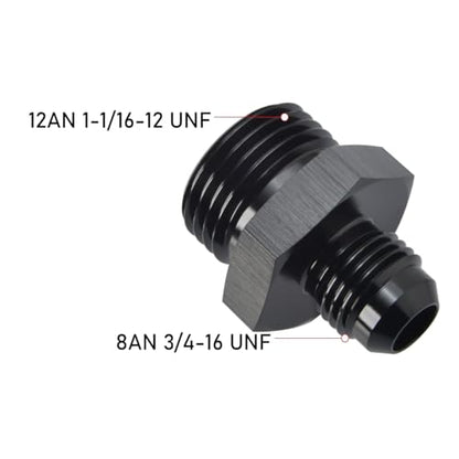 8AN Male Flare to 12AN 12 ORB O (8AN to 12AN ORB / Black - 2PCS)