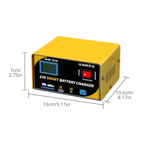 12 Volt Battery Charger 7A Smart Car Battery Charger and Maintainer with Cable Clamps (YELLOW-12)