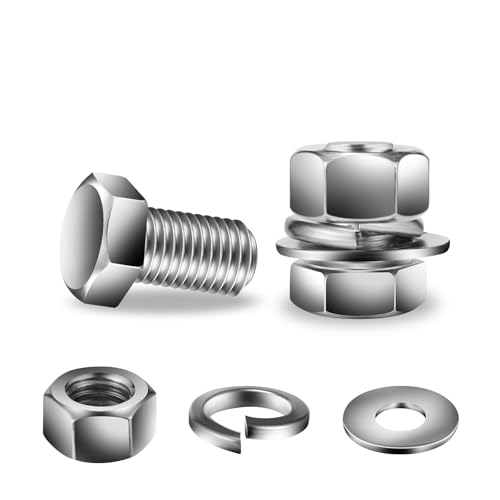 3/8-16 x 3/4" Hex Head Screw Bolt, Nuts, Flat & Lock Washers, 20Pcs 18-8 (304) Stainless Steel, Fully Threaded, by SG TZH (3/8-16 x 3/4" / Silver)