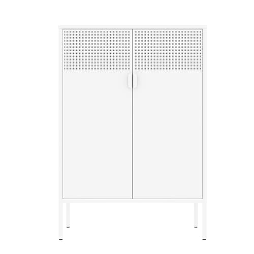 2 Mesh Door Metal Storage Cabinet with Adjustable Shelves (White / 47''H)