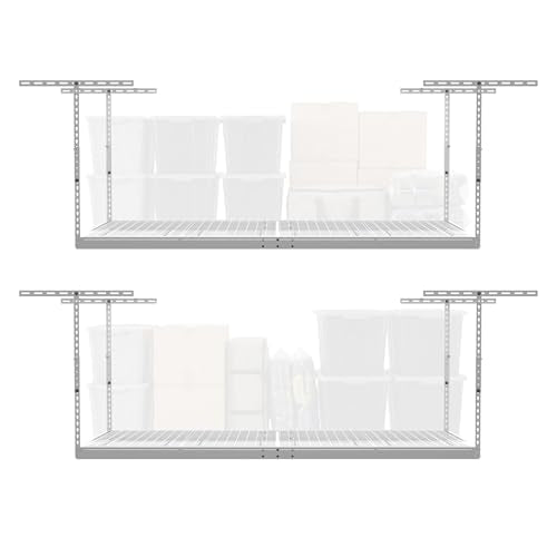 MonsterRax 2 Pack 4x8 Overhead Garage Storage Rack (White / 12"-24" (2-Pack))