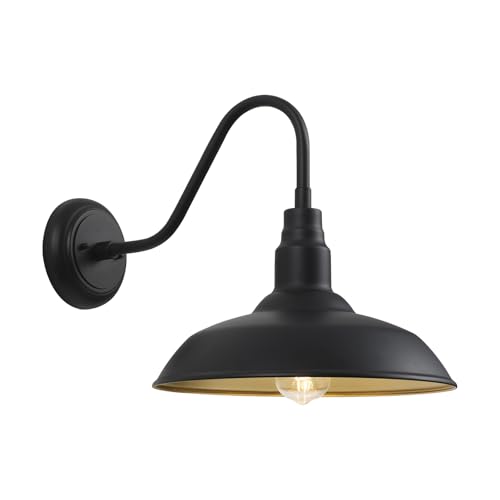 14in Dome Large Outdoor Barn Lights (Black and Brass / 14" Dome)
