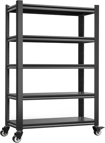 5 Tier Heavy Duty Storage Shelves with Lockable Casters (72" H X 31.5" W X 17" D,)