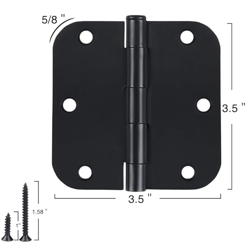 Rounded Door Hinges Matte Black 3.5" 5 (Matte Black-Rounded / 48 Pack)