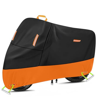 Heavy Duty Motorcycle Cover 300D Oxford Heavy Duty Oxford Dirt Bike Cover 450cc funda para Moto Protect from Rain Sun Snow Dust UV Storm Wind Electric Motorcycle rain Cover (Black & Orange 1 / XXL (86" x 37" x 50"))