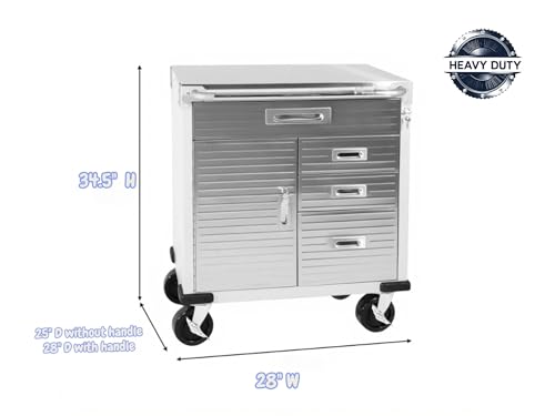 Heavy Duty Rolling Storage Cabinet with Wheels and Drawers (Stainless steel table top 1 Door, 4 Drawer / Granite)