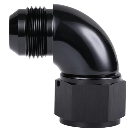 90 Degree 16AN Male to 16AN Female Swivel Full Flow Fitting Adapter Coupler Aluminum Black (16AN / Black - 90 Degree)