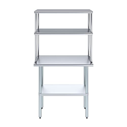 Stainless Steel Work Table Double Tier Overshelf (14" x 36" Work Table + 12" Overshelf)
