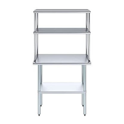 Stainless Steel Work Table Double Tier Overshelf (14" x 36" Work Table + 12" Overshelf)