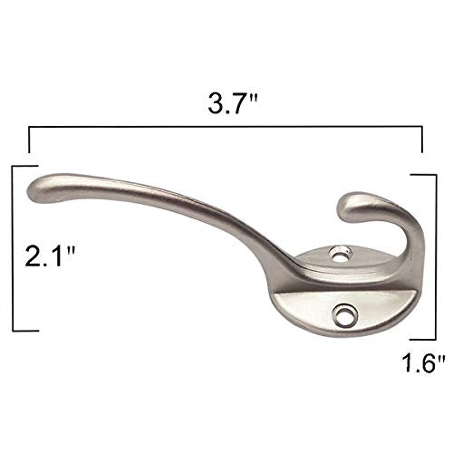 10 Pack Silvery Double Coat Hooks Utility Hooks for Coat (Silvery)