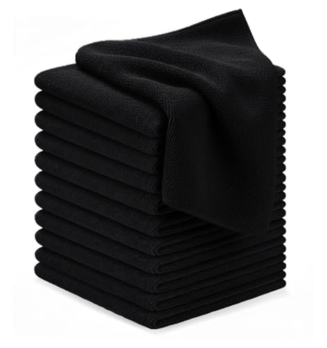 Microfiber Cleaning Cloths (Pack of 12 - 12x12 Inches / Black)