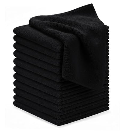 Microfiber Cleaning Cloths (Pack of 12 - 12x12 Inches / Black)